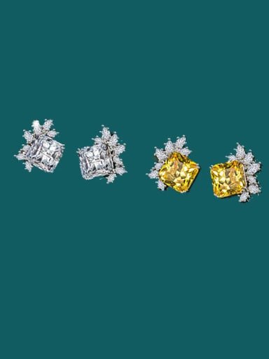 Brass Cubic Zirconia Multi Color Geometric Dainty Stud Earring
