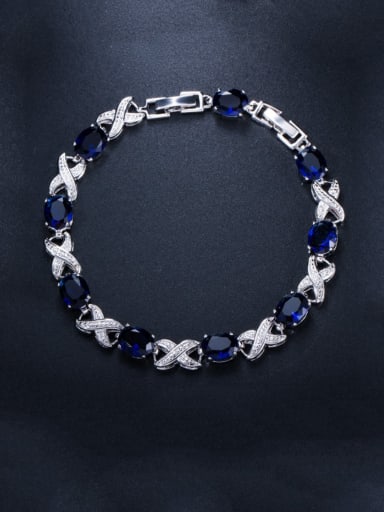 blue Brass Cubic Zirconia Geometric Classic Bracelet