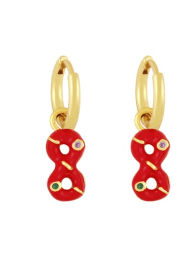red Brass Rhinestone Enamel Number 8 Trend Huggie Earring