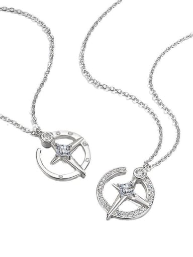 925 Sterling Silver Cubic Zirconia Star Moon Minimalist Necklace