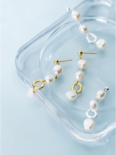 925 Sterling Silver Imitation Pearl  Round Trend Drop Earring