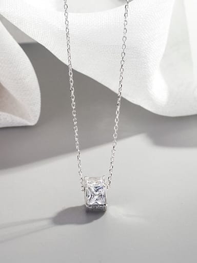 sliver white Stone 925 Sterling Silver Cubic Zirconia Round Minimalist pendant Necklace