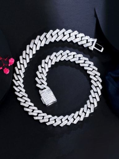 Brass Cubic Zirconia Geometric Chain Luxury Necklace