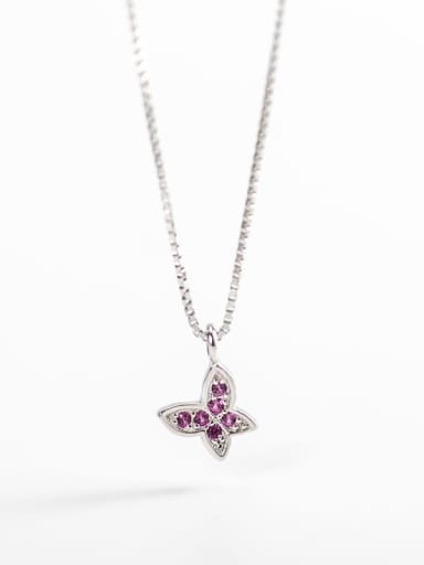 925 Sterling Silver Rhinestone  Minimalist Butterfly Pendant Necklace