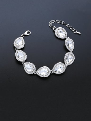 silvery Brass Glass Stone Water Drop Luxury Bracelet