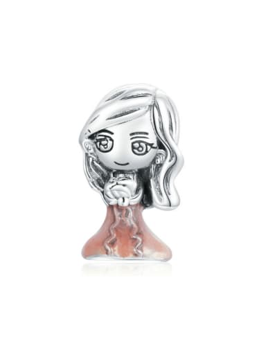 925 Sterling Silver Enamel Cute Girl  DIY Pendant