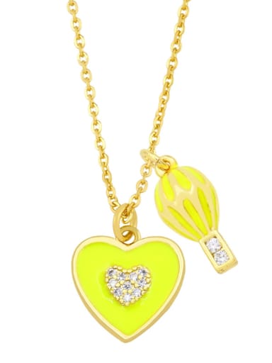yellow Brass Cubic Zirconia Enamel Heart Hip Hop Necklace