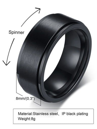 Black  6 -13# Titanium Steel Geometric Minimalist Band Ring