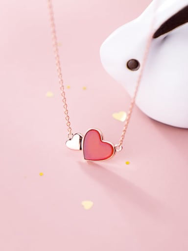 925 Sterling Silver Resin Red Heart Minimalist Necklace