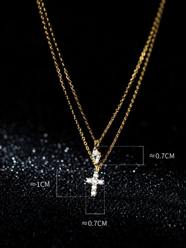 925 Sterling Silver Cubic Zirconia Cross Minimalist Multi Strand Necklace