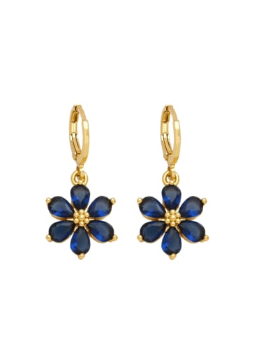 blue Brass Cubic Zirconia Flower Minimalist Huggie Earring