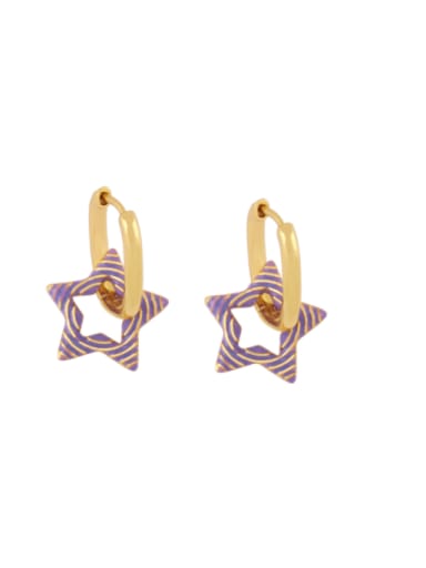 purple Brass Enamel Star Cute Huggie Earring