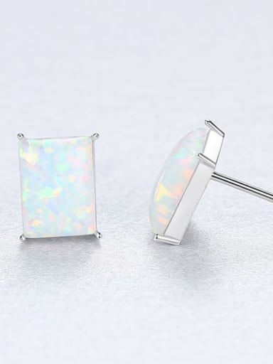925 Sterling Silver Opal Blue Square Minimalist Stud Earring
