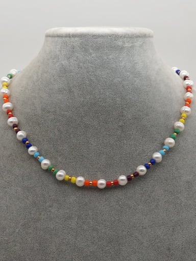 ZZ N200020A Stainless steel Freshwater Pearl Multi Color Round Bohemia Necklace