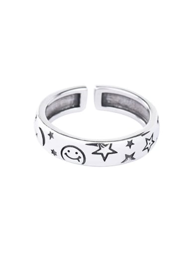 925 Sterling Silver Star Smiley Vintage Band Ring