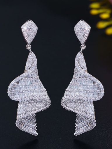 Platinum Brass Cubic Zirconia White Geometric Luxury Drop Earring