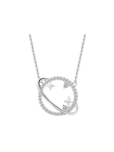 custom 925 Sterling Silver Cubic Zirconia Planet Dainty Necklace