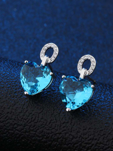 Copper Glass Stone Heart Dainty Stud Earring
