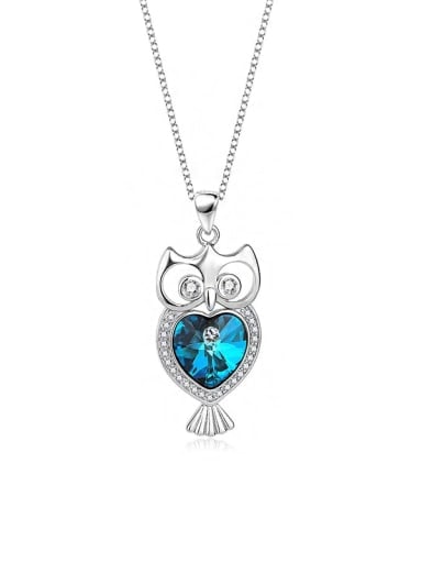 JYXZ 050 (Gradient Blue) 925 Sterling Silver Austrian Crystal Owl Classic Necklace