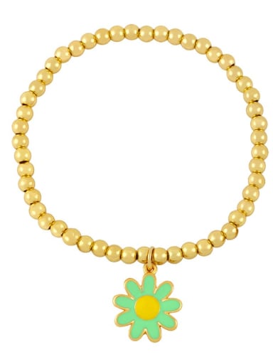 E (green flower) Brass Enamel Flower Vintage Beaded Bracelet