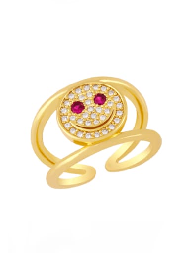red Brass Cubic Zirconia Smiley Vintage Band Ring