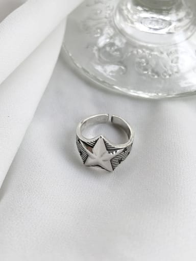 925 Sterling Silver Pentagram  Vintage Free Size  Band Ring