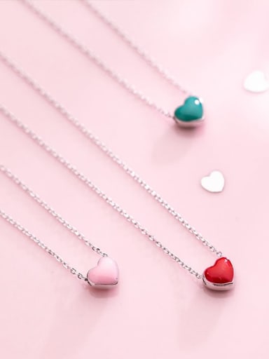 925 Sterling Silver Multi Color Enamel Heart Minimalist Necklace
