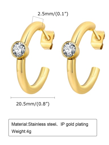 large size Stainless steel Rhinestone Geometric Minimalist Huggie Earring