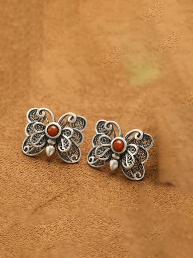925 Sterling Silver Jade Butterfly Vintage Stud Earring