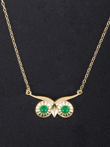 925 Sterling Silver Jade Vintage Owl  Pendant Necklace