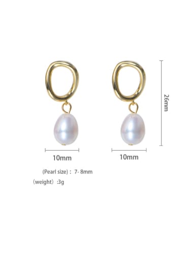 Brass Freshwater Pearl Geometric Minimalist Drop Earring