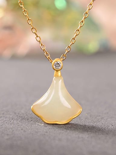 White jade (including chain) 925 Sterling Silver Jade Minimalist Triangle Pendant