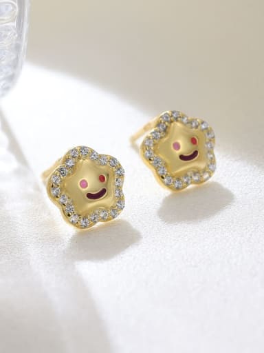 ES2569 [Gold] 925 Sterling Silver Cubic Zirconia Smiley Cute Stud Earring