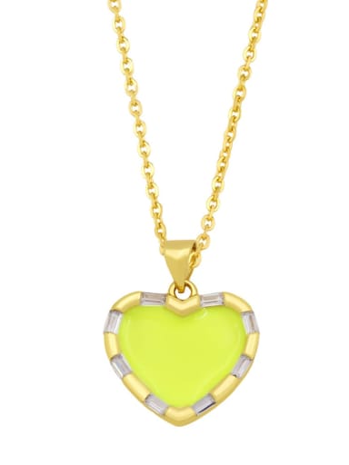 yellow Brass Enamel Heart Hip Hop Necklace