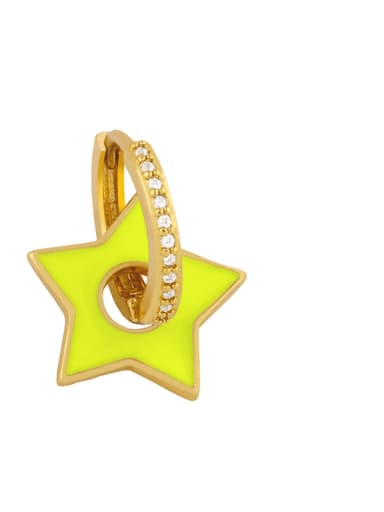 yellow Brass Cubic Zirconia Enamel Star Ethnic Huggie Earring