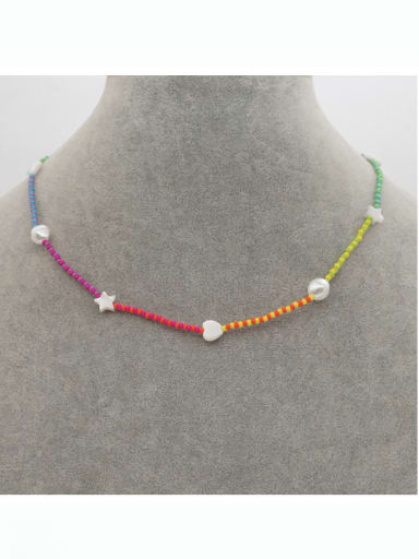 Zinc Alloy Miyuki Millet Bead Multi Color Heart Hip Hop Beaded Necklace