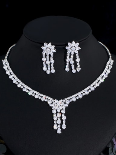Tassel Brass Cubic Zirconia Statement Earring and Necklace Set