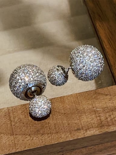 0156 medium size  (ball diameter 1.3cm) Brass Rhinestone Geometric Statement Cluster Earring