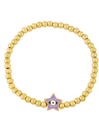 purple Brass Enamel Evil Eye Vintage Five-pointed star Beaded Bracelet