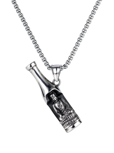 Titanium Steel Irregular Hip Hop Beer bottle Pendant Necklace