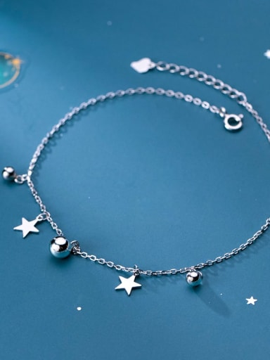 925 Sterling Silver Minimalist  Bead Star Anklet