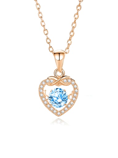 FDTD 021 Rose Gold+blue  Zircon 925 Sterling Silver Moissanite Heart Dainty Necklace