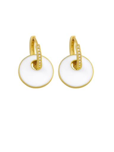 white Brass Enamel Round Minimalist Drop Earring