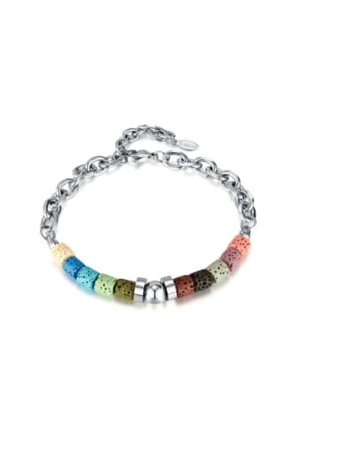 Stainless Steel Chain Spliced Colorful Volcanic Stone Bracelet