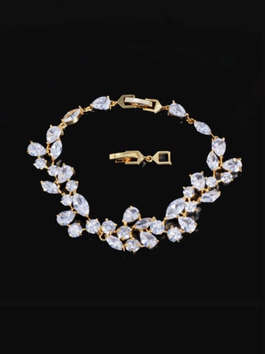 Gold Brass Cubic Zirconia Water Drop Luxury Link Bracelet