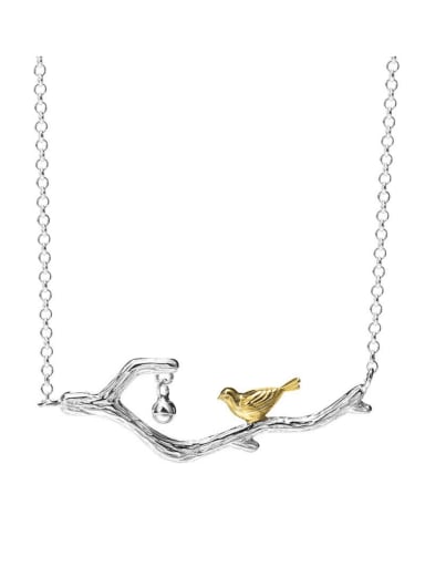 925 Sterling Silver  Minimalist Branch Bird Necklace