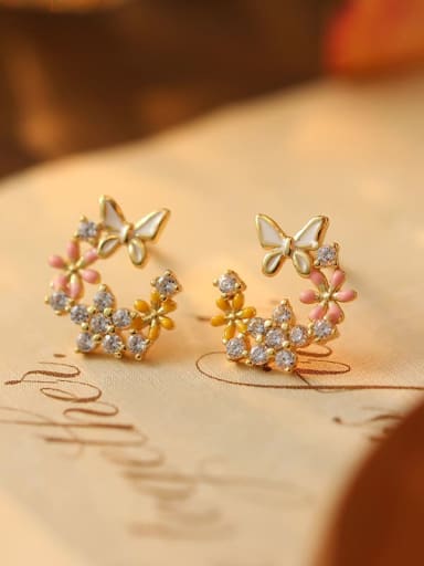 ES1311 [Golden White Yellow Powder] 925 Sterling Silver Enamel Flower Dainty Stud Earring