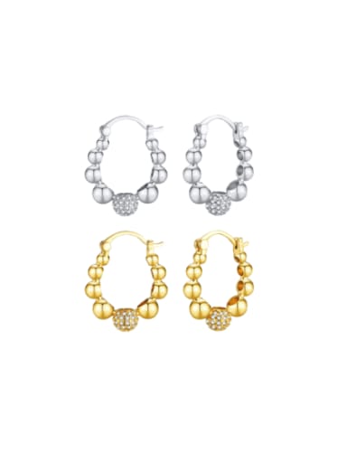 Brass Bead Geometric Trend Huggie Earring
