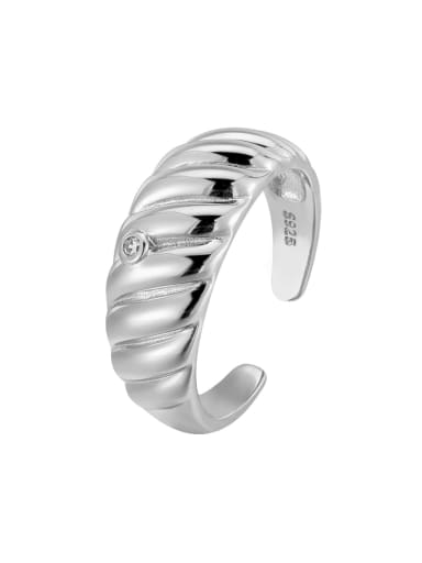 Platinum 925 Sterling Silver Rhinestone Geometric Minimalist Band Ring