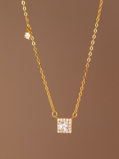 Gold 925 Sterling Silver Cubic Zirconia Geometric Minimalist Necklace